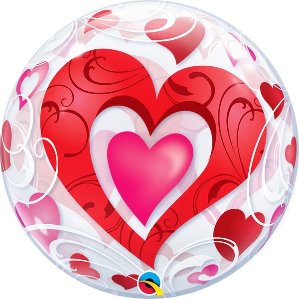 Balão Bubble Coração Vermelho e Filigranas