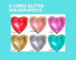Balão Glitter Holográfico Coração