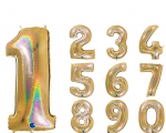 Balão Holográfico Números Ouro Claros 40 polegadas